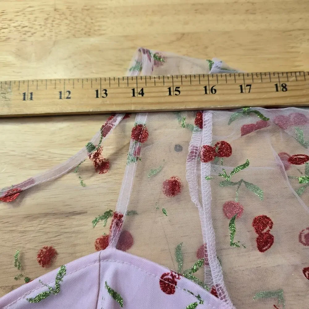 Coquette Cottage Hot Topic Pink Glitter Cherry Dress Size 2XL - Picture 6 of 8